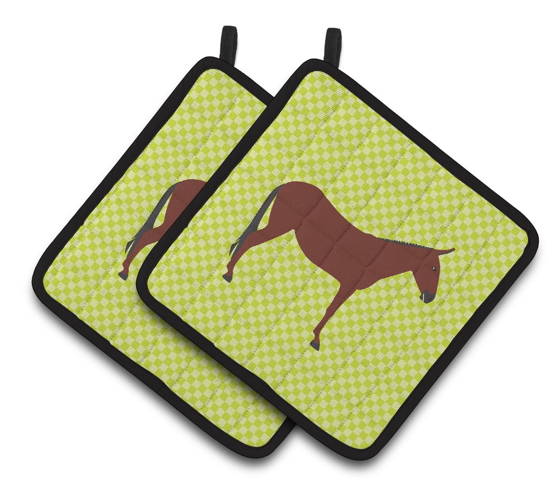 Caroline's Treasures Hinny Horse Donkey Green Pair of Pot Holders