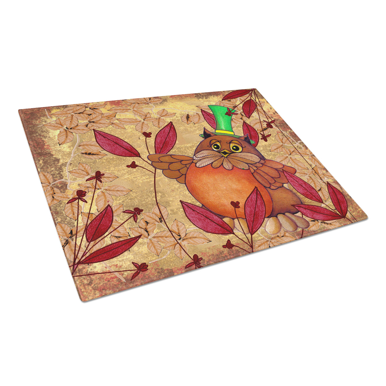 Caroline's Treasures Hootie Fall Owl Glass Cutting Board Large