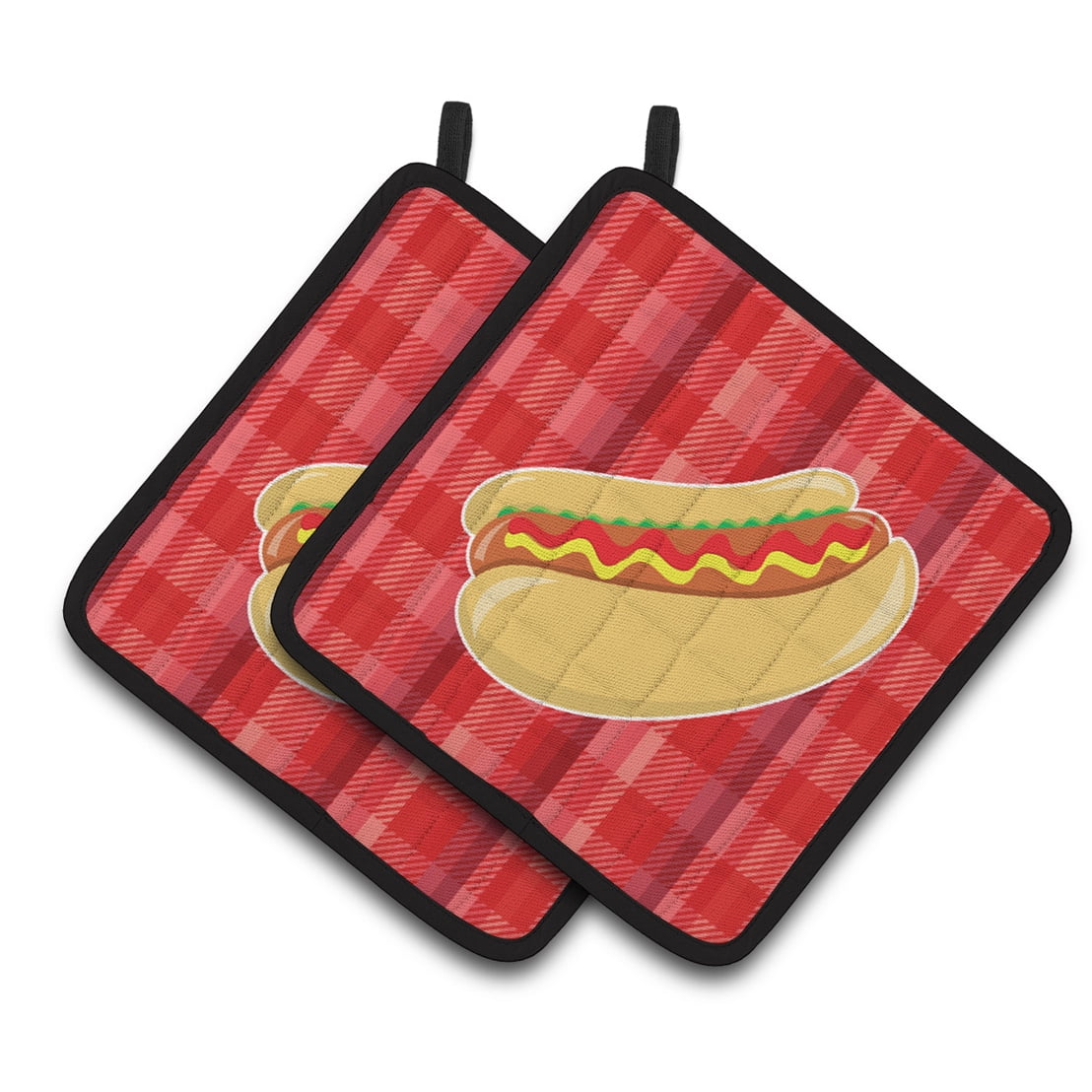 Caroline's Treasures Hot Dog Plaid Pair of Pot Holders