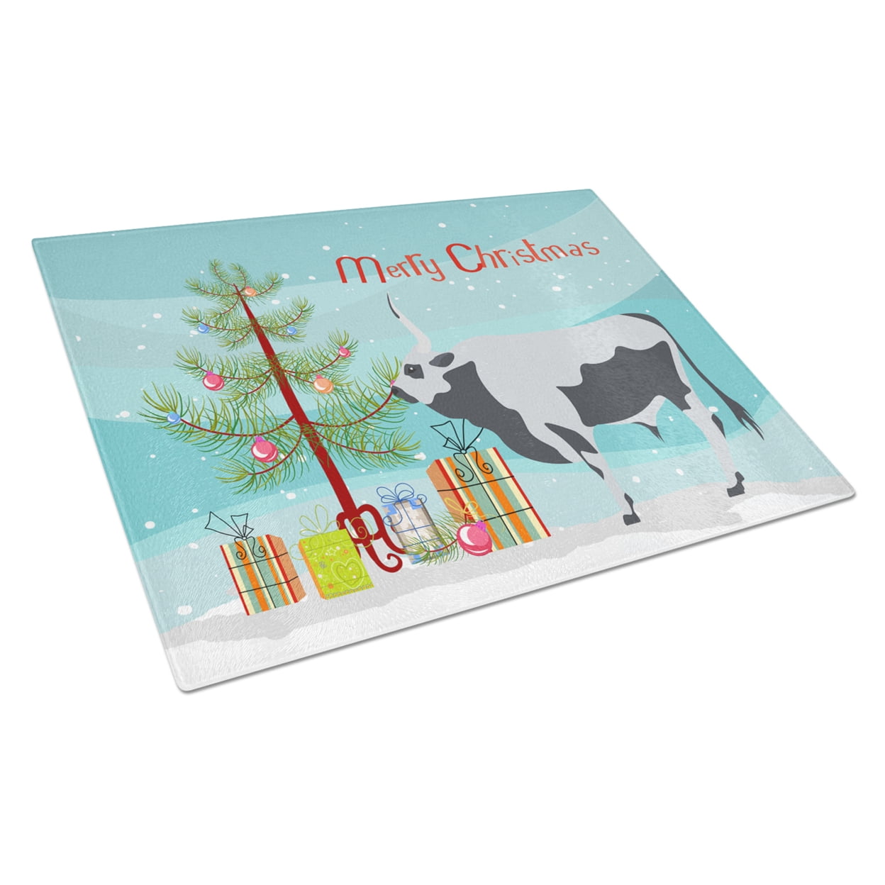 Caroline's Treasures Hungarian Grey Steppe Cow Christmas Glass Cutting Board Large