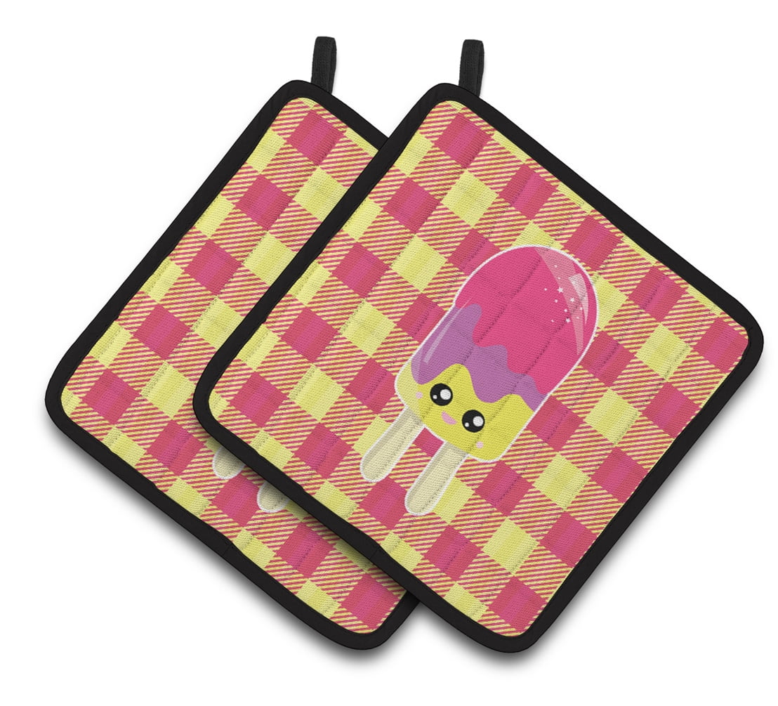 Caroline's Treasures Ice Pop Popcicle Face Gingham Pair of Pot Holders