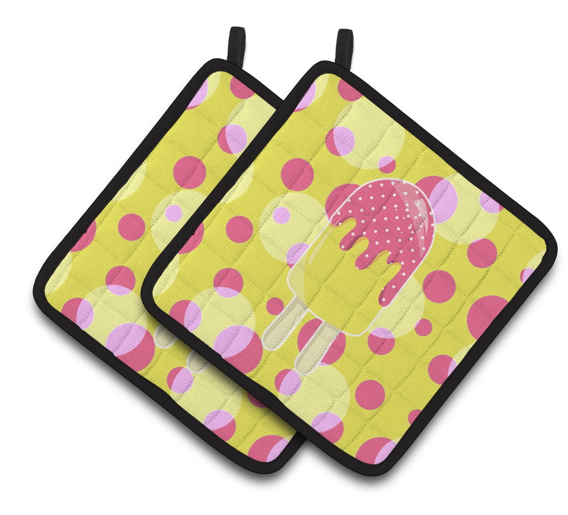 Caroline's Treasures Ice Pop Popcicle Pink Yellow Pair of Pot Holders