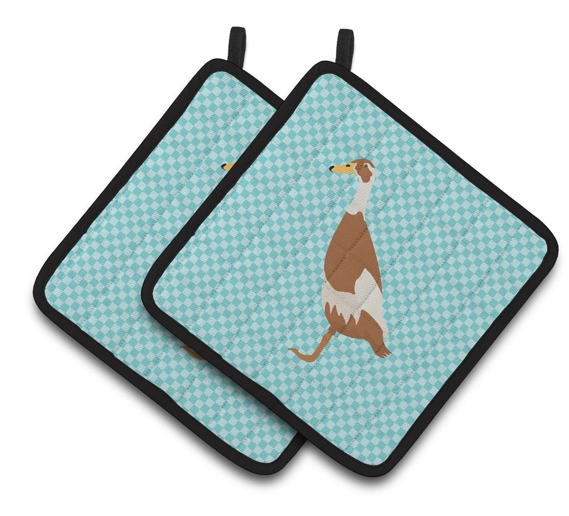 Caroline's Treasures Indian Runner Duck Blue Check Pair of Pot Holders