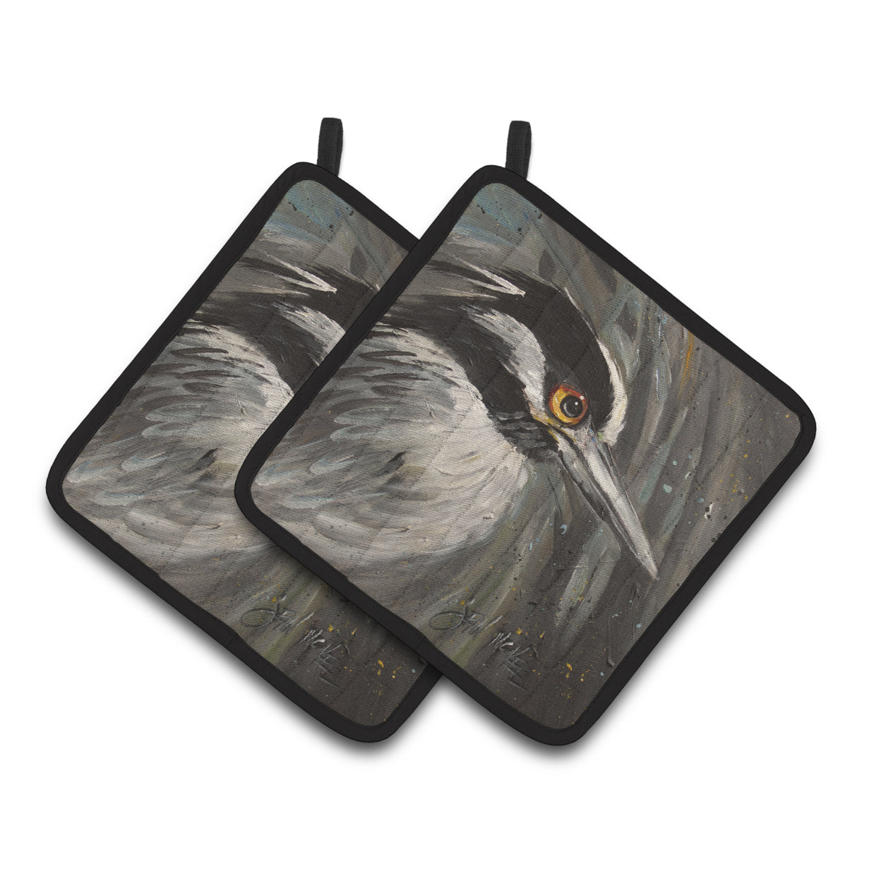 Caroline's Treasures JMK1219PTHD Night Heron Pair of Pot Holders , 7.5HX7.5W, multicolor