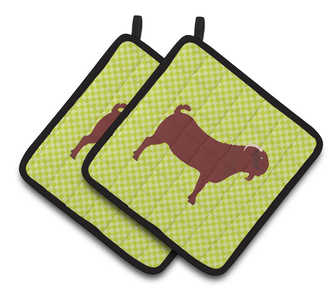 Caroline's Treasures Kalahari Red Goat Green Pair of Pot Holders