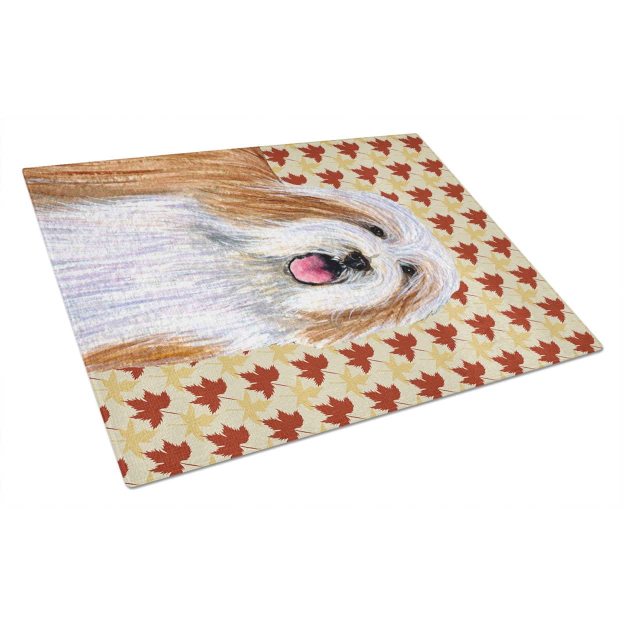 Caroline's Treasures LH9105LCB Bearded Collie Fall Leaves Portrait Glass Cutting Board Large, 12H x 16W, multicolor