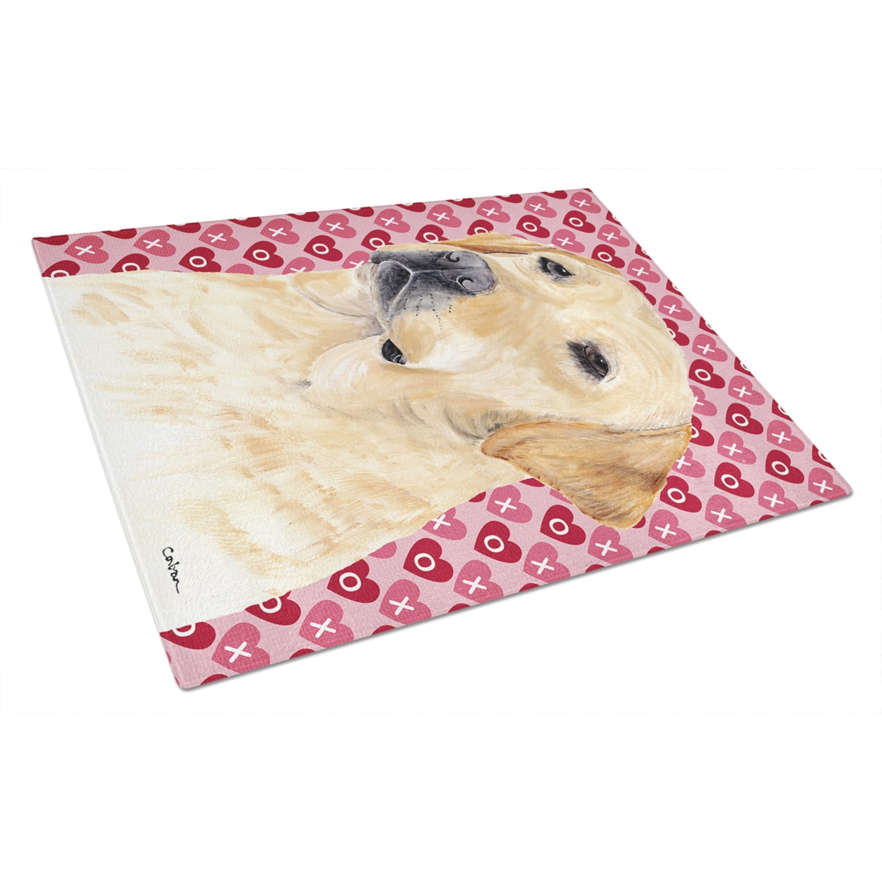 Caroline's Treasures Labrador Yellow Hearts Love and Valentine's Day Glass Cutting Board Large