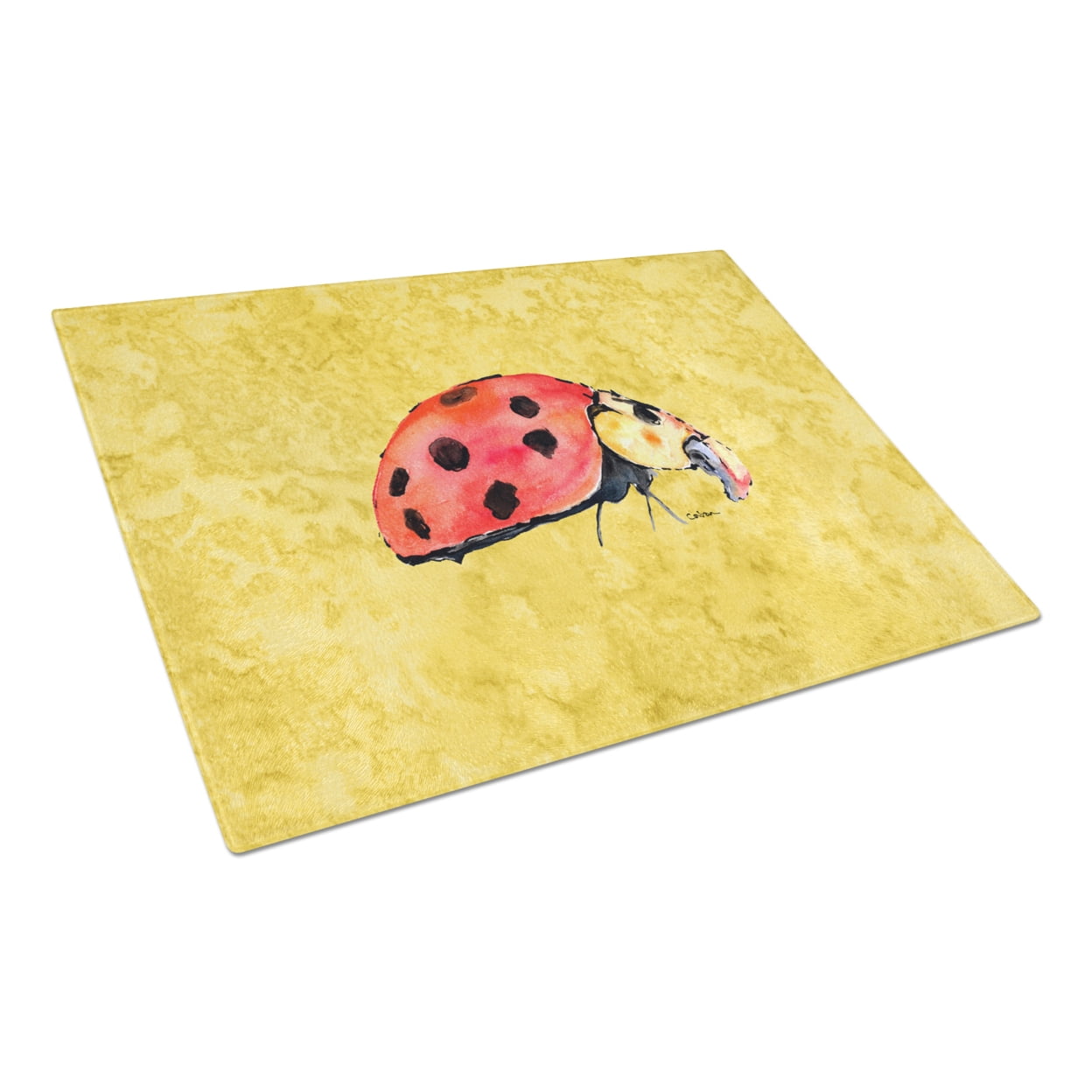 Caroline's Treasures Lady Bug on Yellow Glass Cutting Board Large