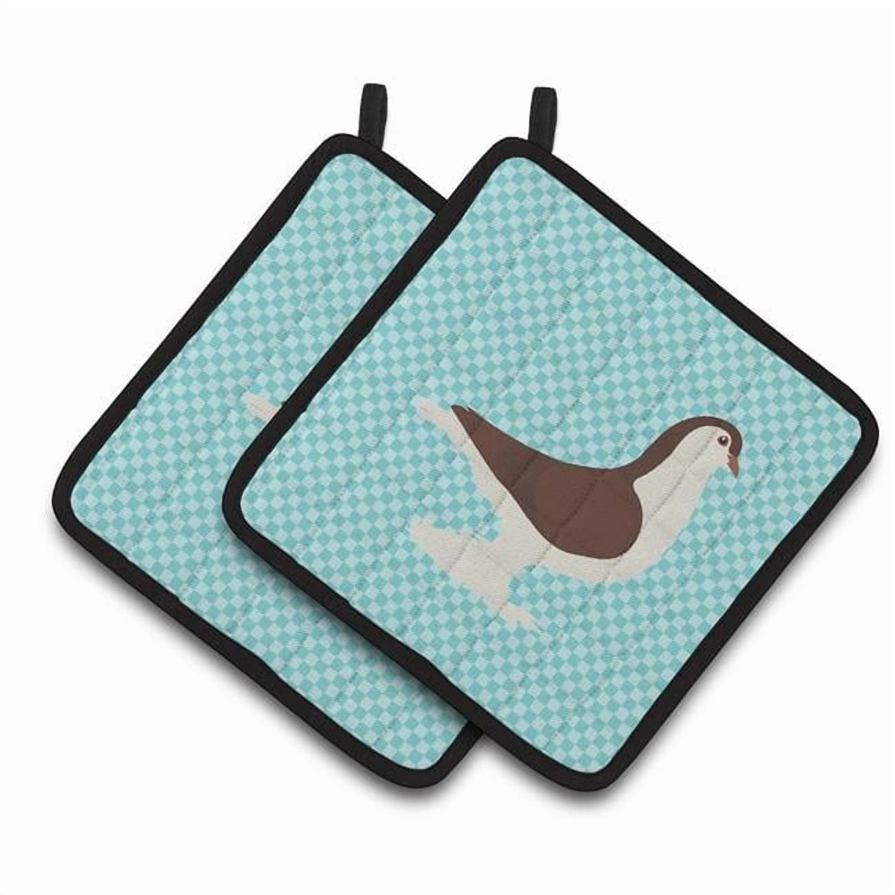 Caroline's Treasures Large Pigeon Blue Check Pair of Pot Holders