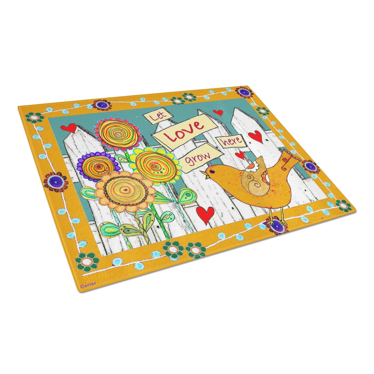 Caroline's Treasures Let Love Grow Here Glass Cutting Board Large