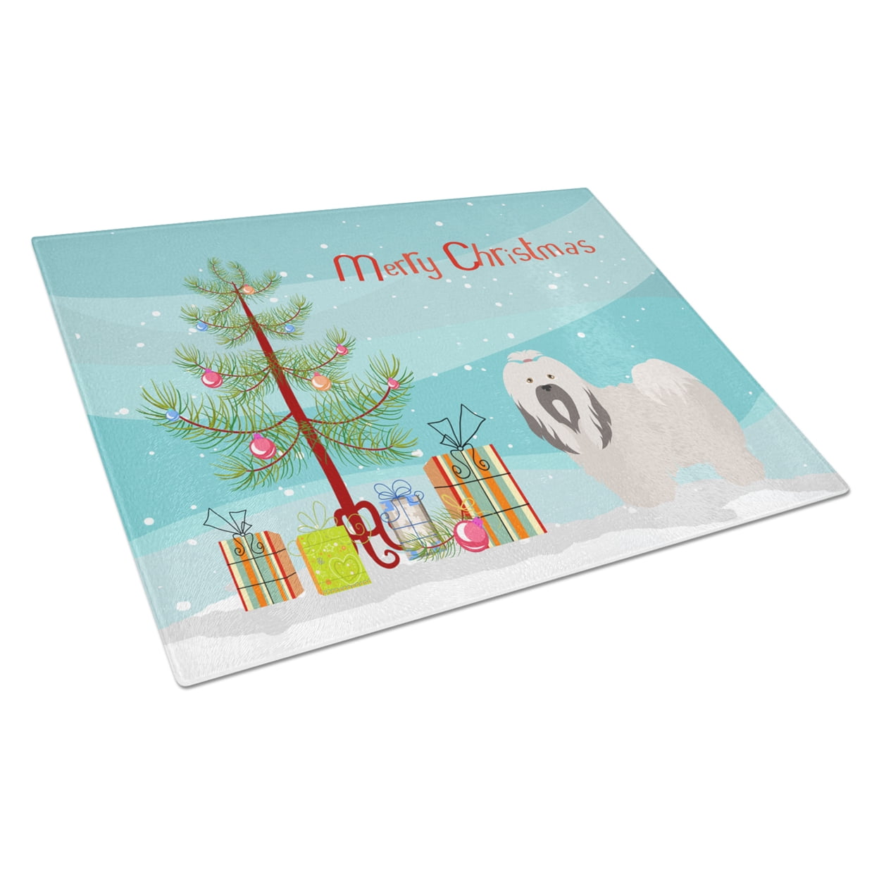 Caroline's Treasures Lhasa Apso Christmas Glass Cutting Board Large