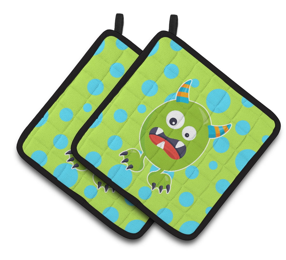 Caroline's Treasures Little Monster Greenie Doodle Pair of Pot Holders