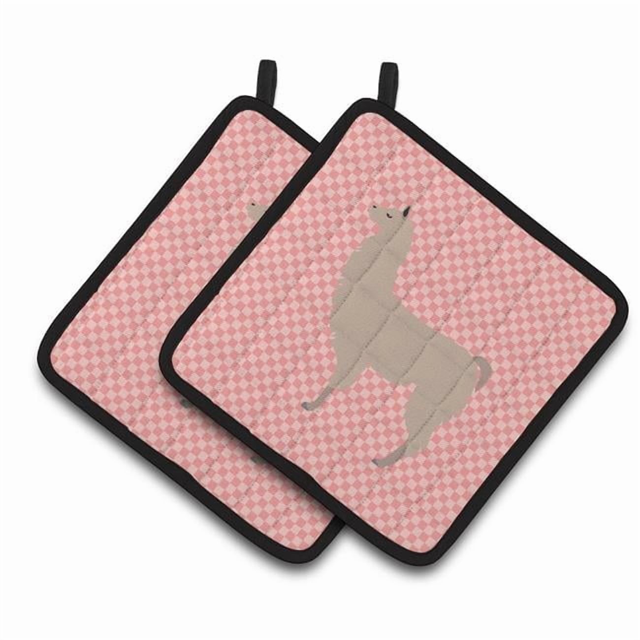 Caroline's Treasures Llama Pink Check Pair of Pot Holders