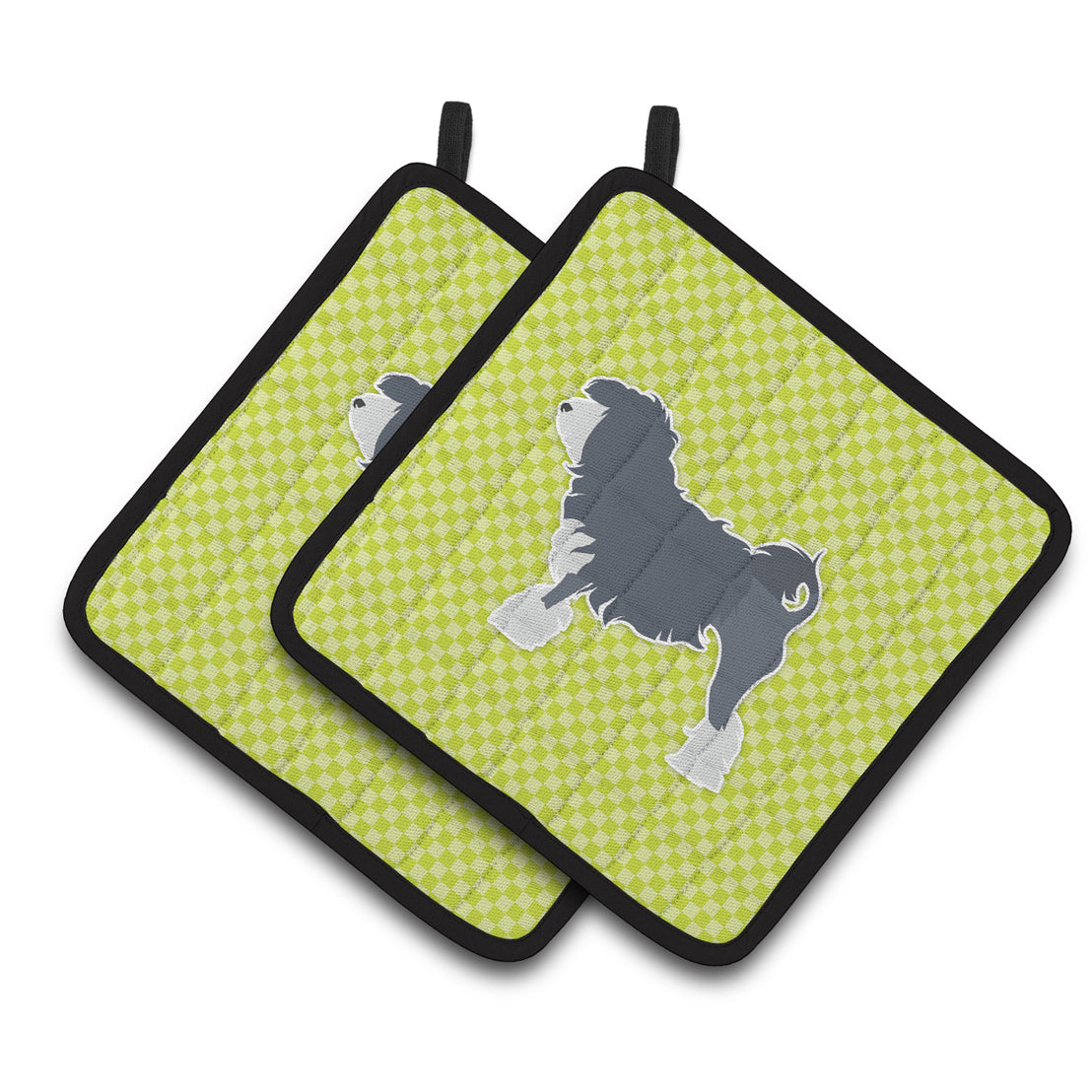 Caroline's Treasures Lowchen Checkerboard Green Pair of Pot Holders
