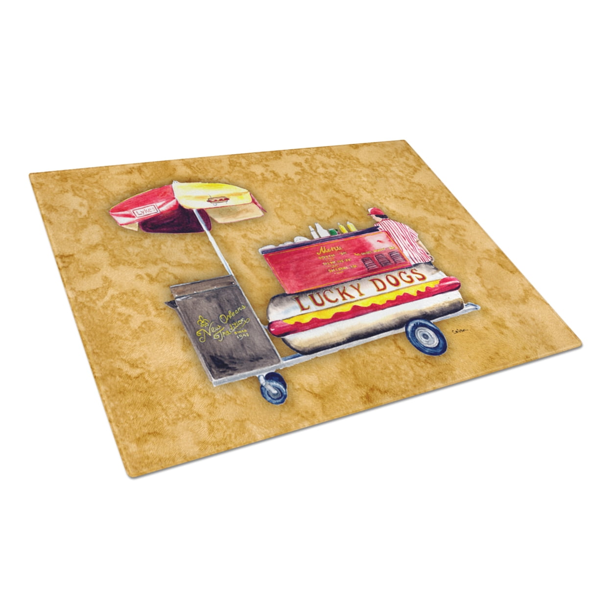 Caroline's Treasures Lucky Dog Hot Dog cart Glass Cutting Board