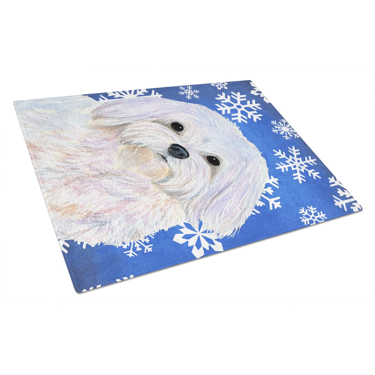 Caroline's Treasures Maltese Winter Snowflakes Holiday Glass Cutting Board Large