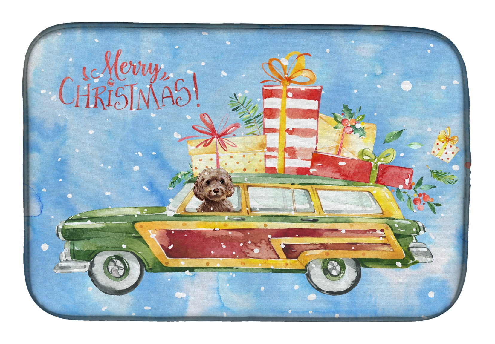 Caroline's Treasures Merry Christmas Brown Cockapoo Dish Drying Mat