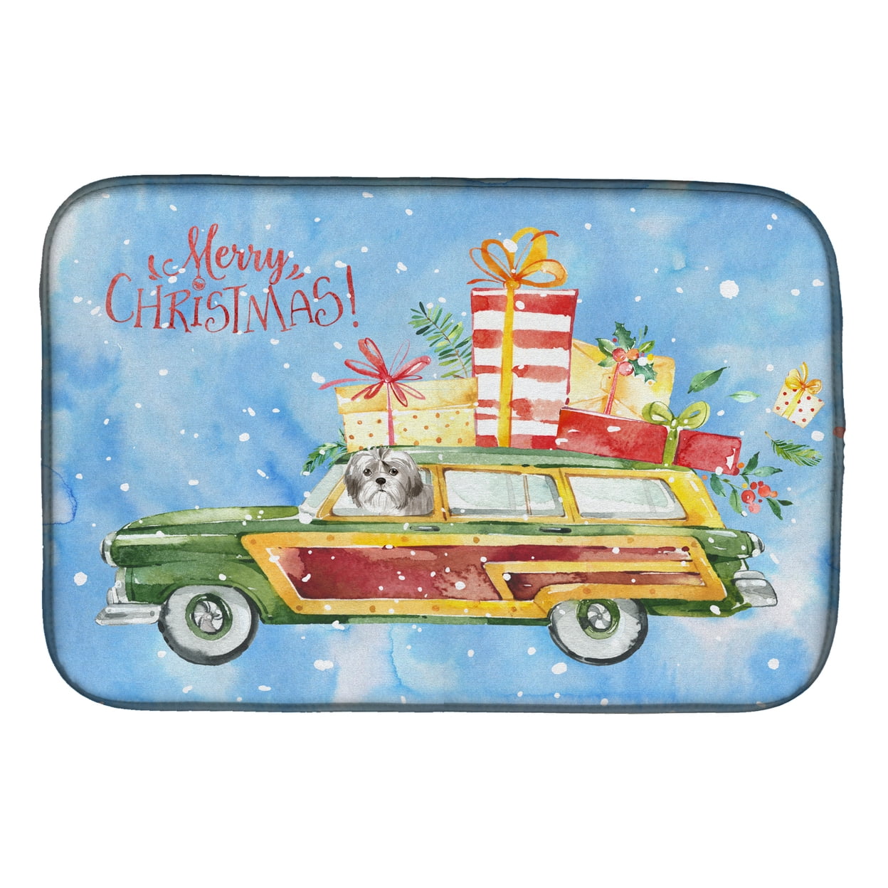 Caroline's Treasures Merry Christmas Shih Tzu Puppy Cut Dish Drying Mat