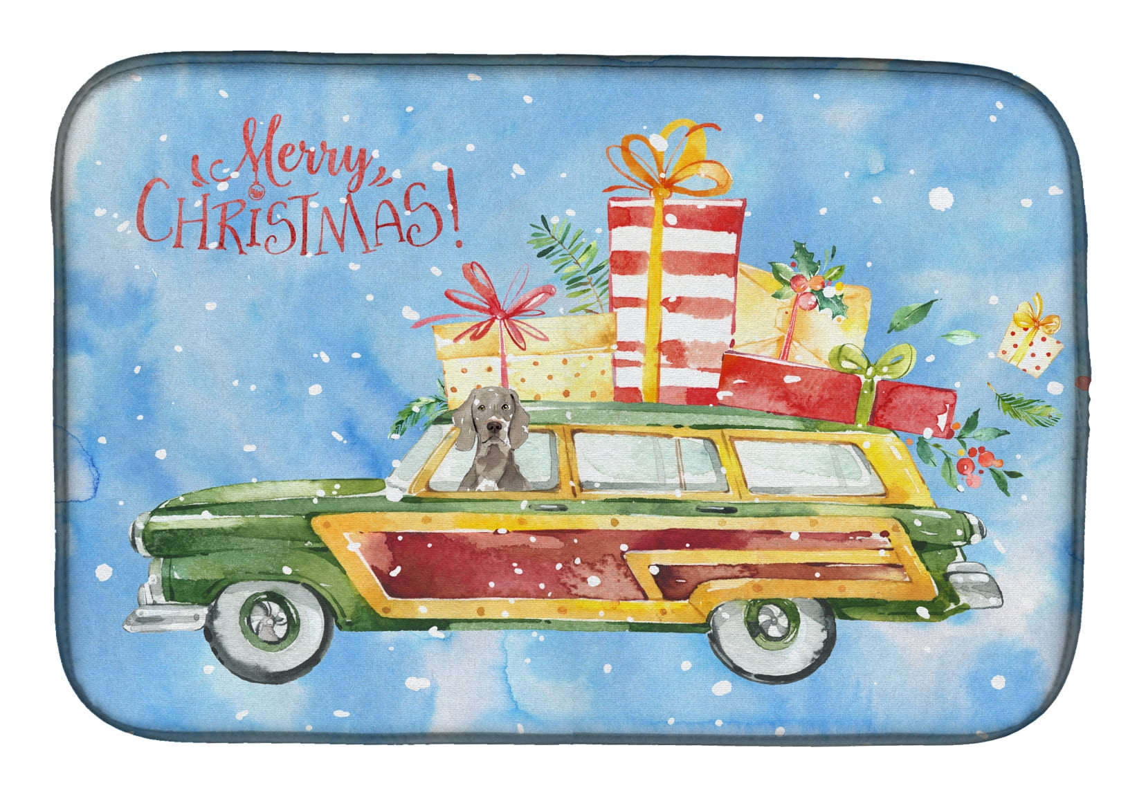 Merry Christmas Weimaraner Dish Drying Mat