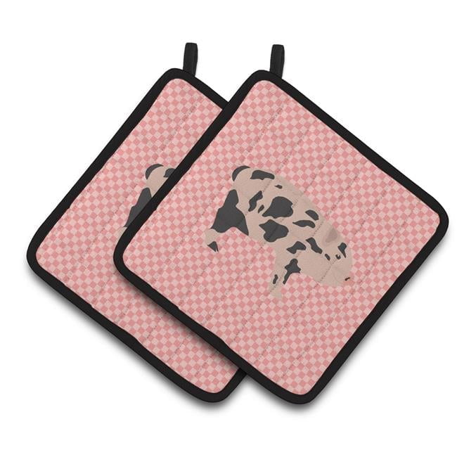 Caroline's Treasures Mini Miniature Pig Pink Check Pair of Pot Holders