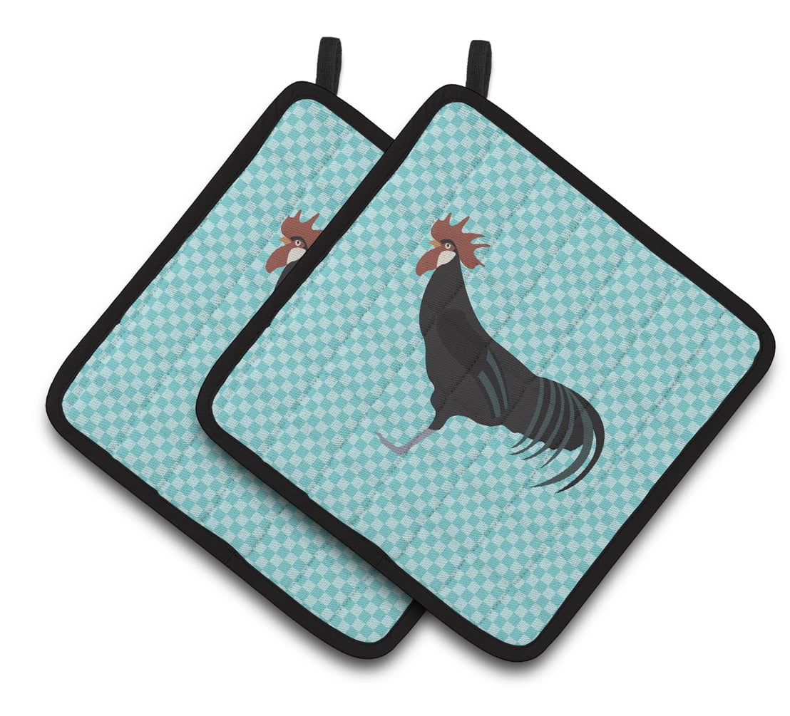 Minorca Ctalalan Chicken Blue Check Pair of Pot Holders