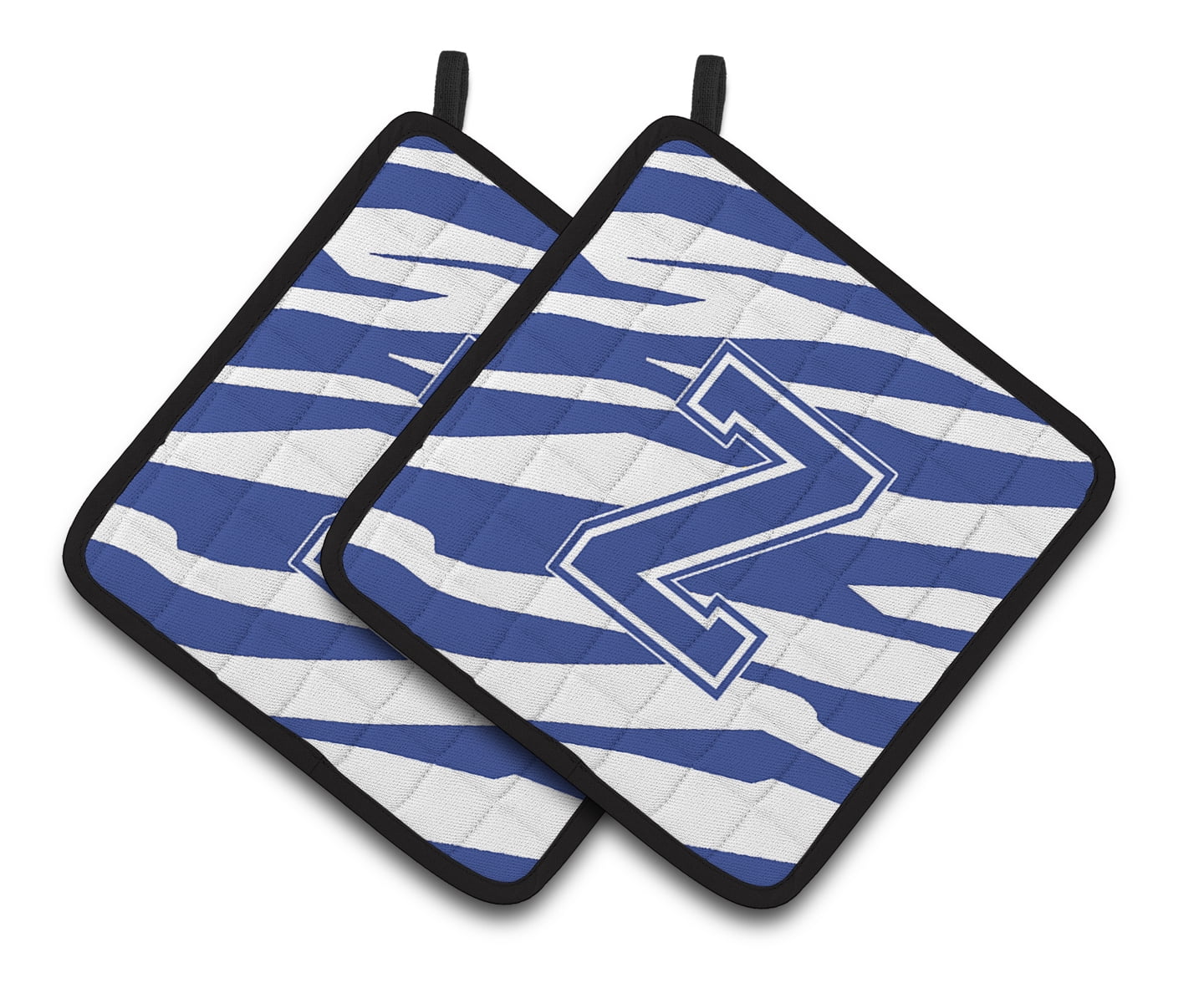 Caroline's Treasures Monogram Initial Z Tiger Stripe Blue and White Pair of Pot Holders