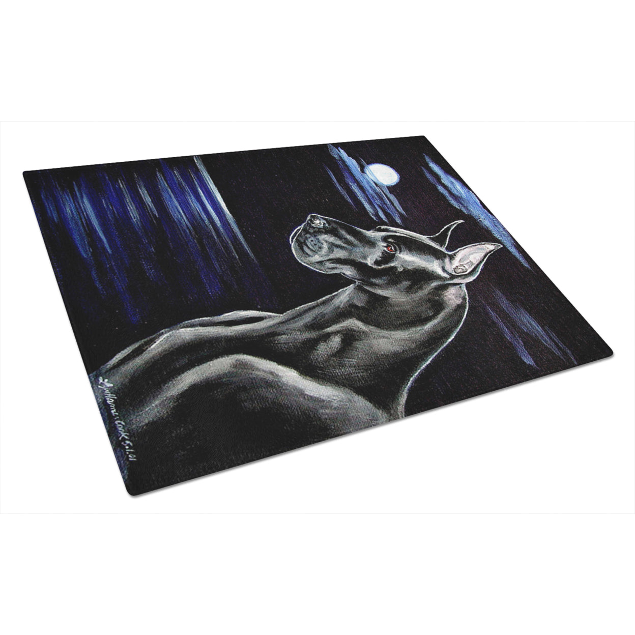 Caroline's Treasures Moonlight Black Great Dane Glass Cutting Board Large