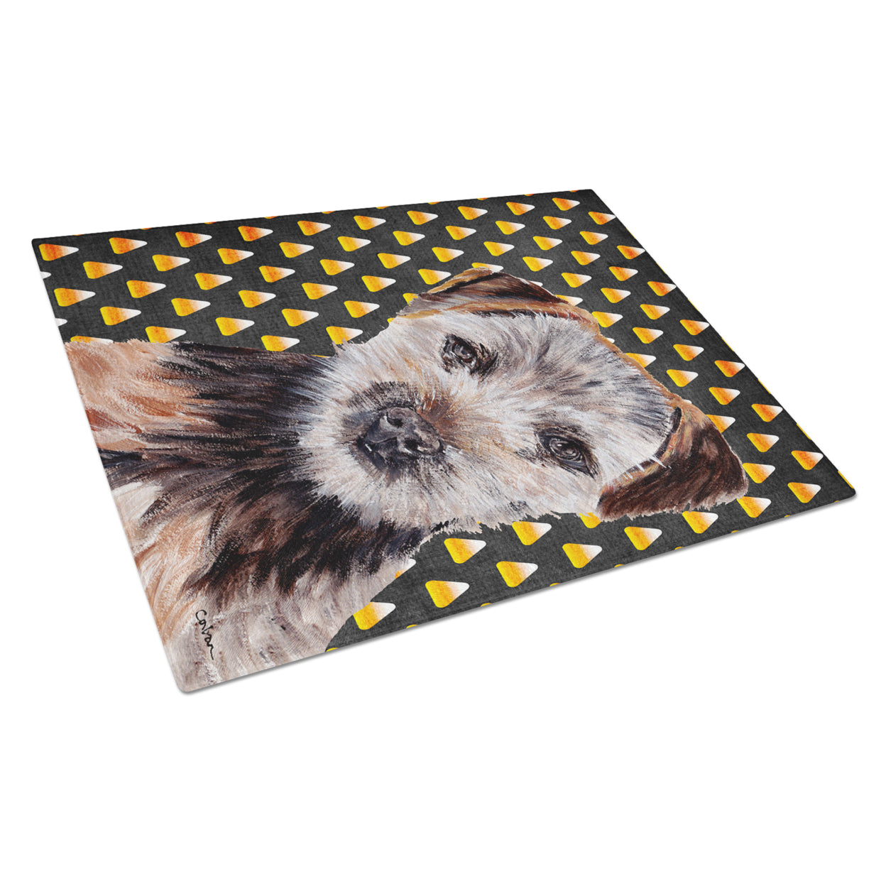 Caroline's Treasures Norfolk Terrier Puppy Candy Corn Halloween Glass Cutting Board Large Size