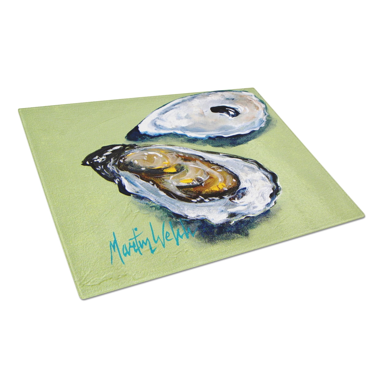 Caroline's Treasures Oysters Two Shells Glass Cutting Board Large