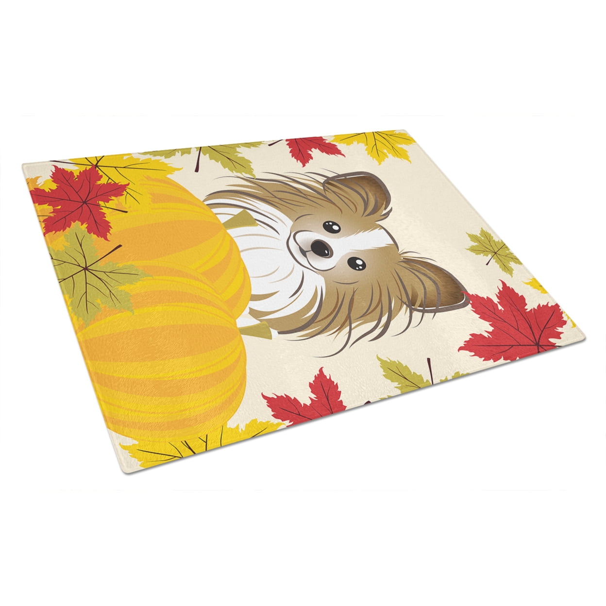 Caroline's Treasures Papillon Thanksgiving Glass Cutting Board Large