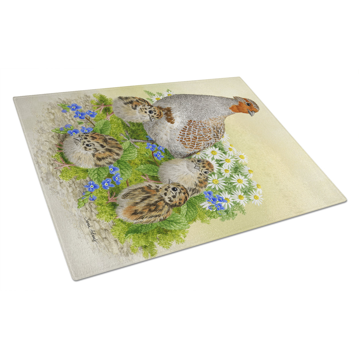 Partridge and Chicks Glass Cutting Board Large