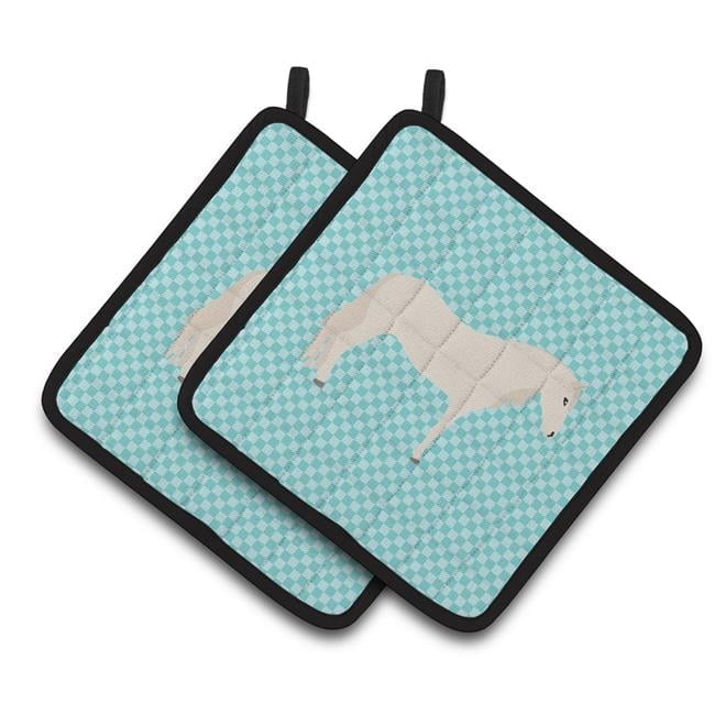Caroline's Treasures Paso Fino Horse Blue Check Pair of Pot Holders