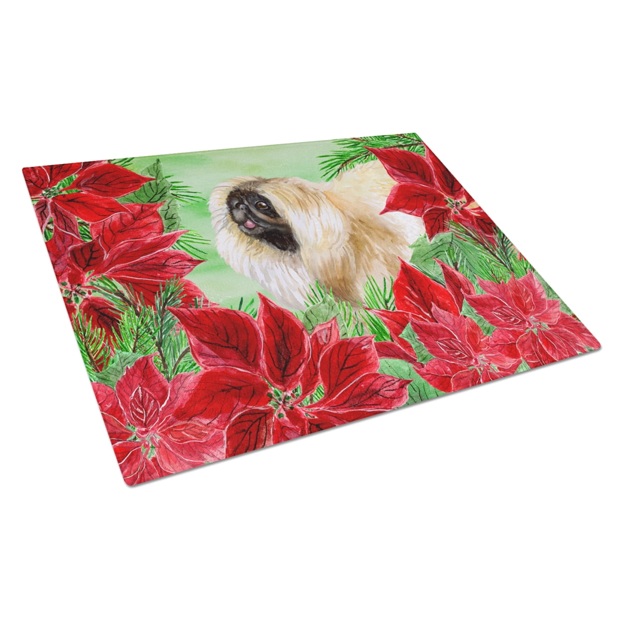 Caroline's Treasures Pekingese Poinsettas Glass Cutting Board Large