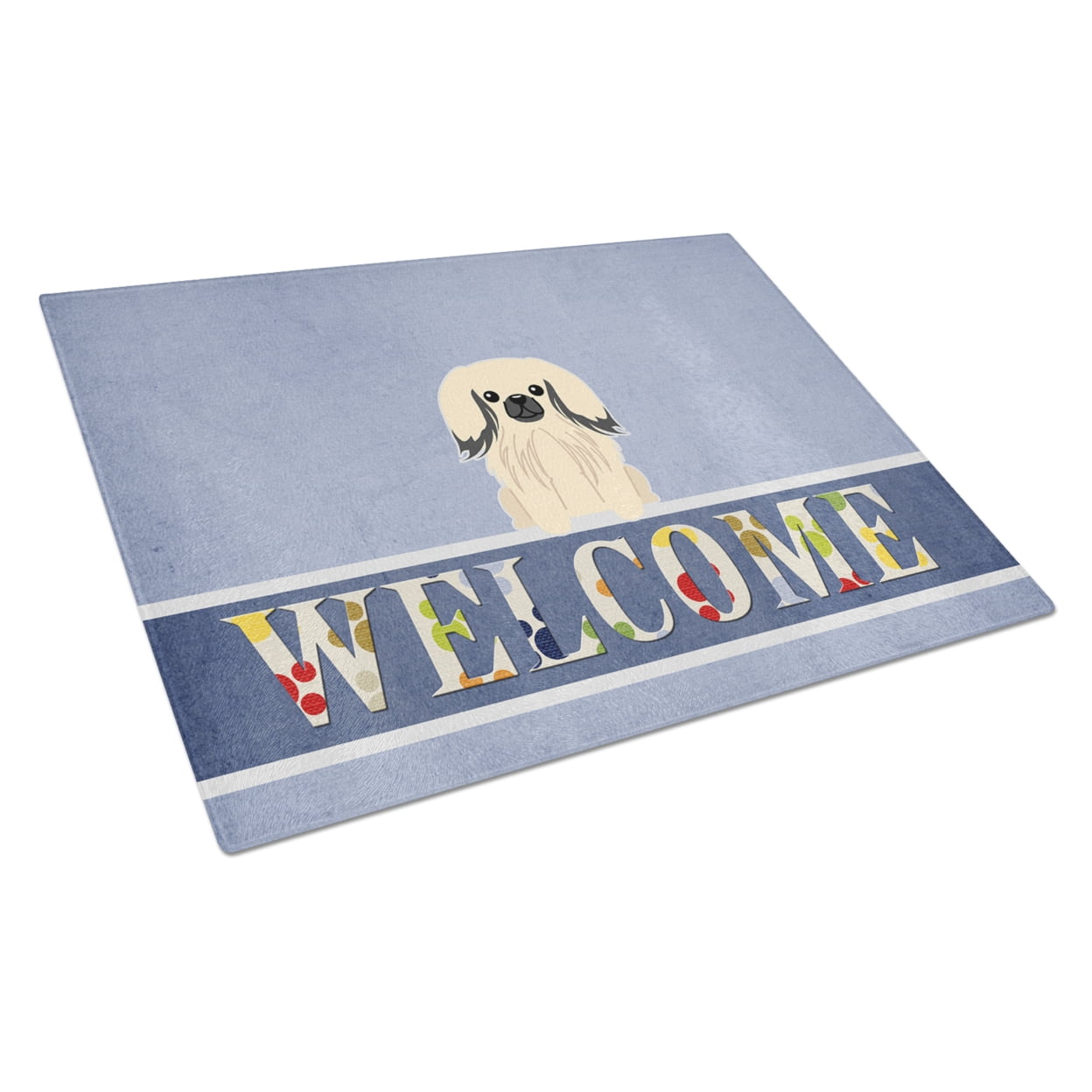 Caroline's Treasures Pekingnese Cream Welcome Glass Cutting Board Large