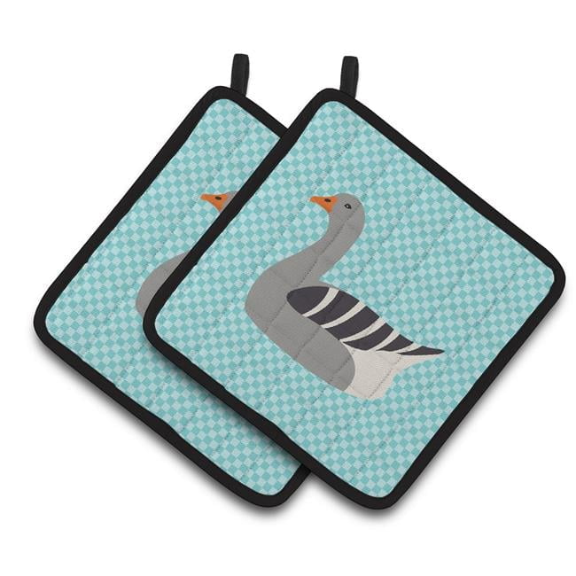 Caroline's Treasures Pilgrim Goose Blue Check Pair of Pot Holders