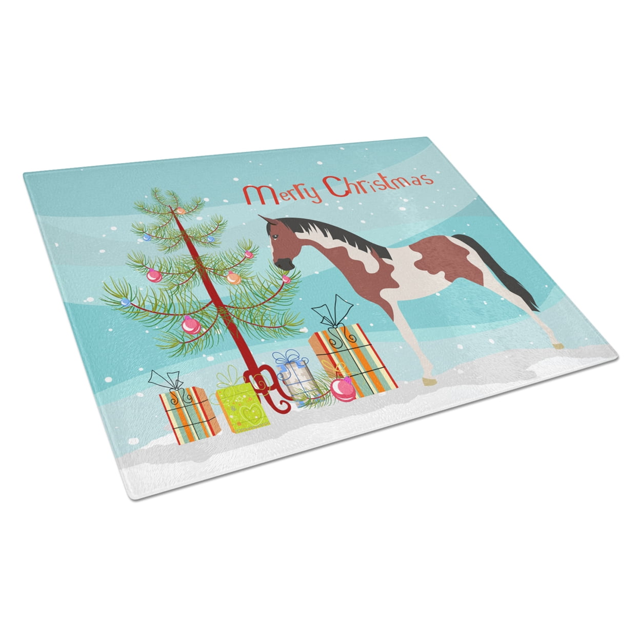 Caroline's Treasures Pinto Horse Christmas Glass Cutting Board Large