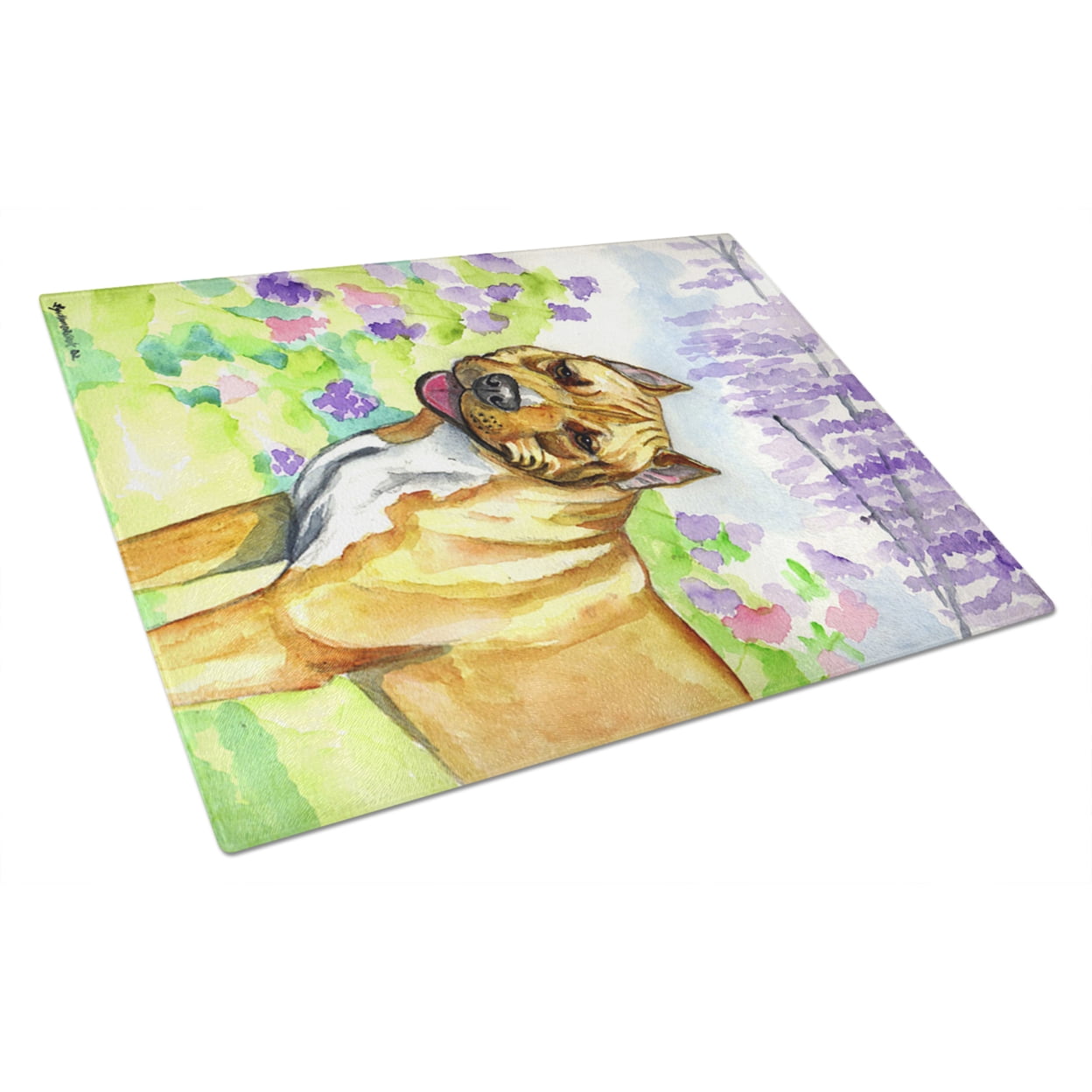 Caroline's Treasures Pit Bull Glass Cutting Board Large