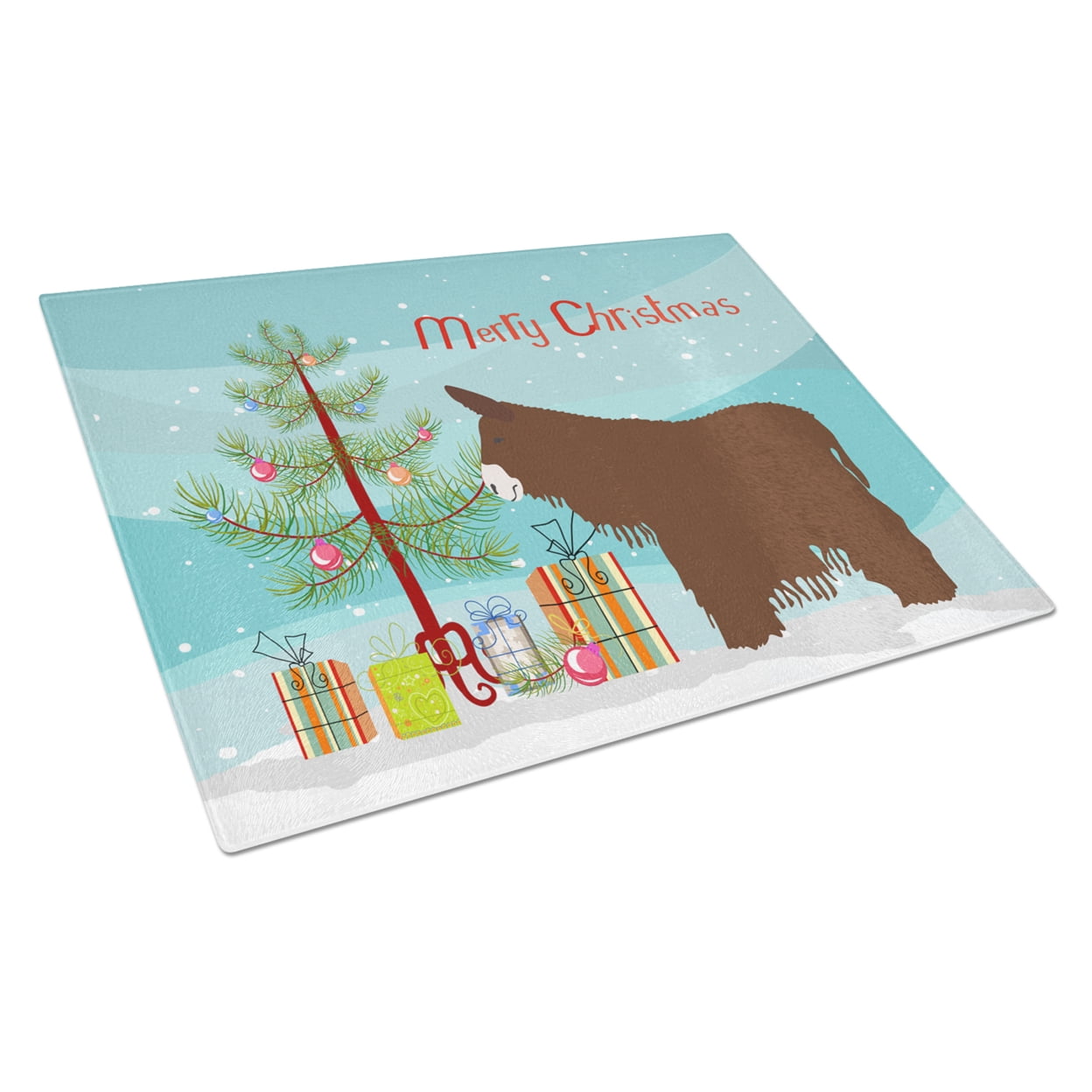 Caroline's Treasures Poitou Poiteuin Donkey Christmas Glass Cutting Board Large