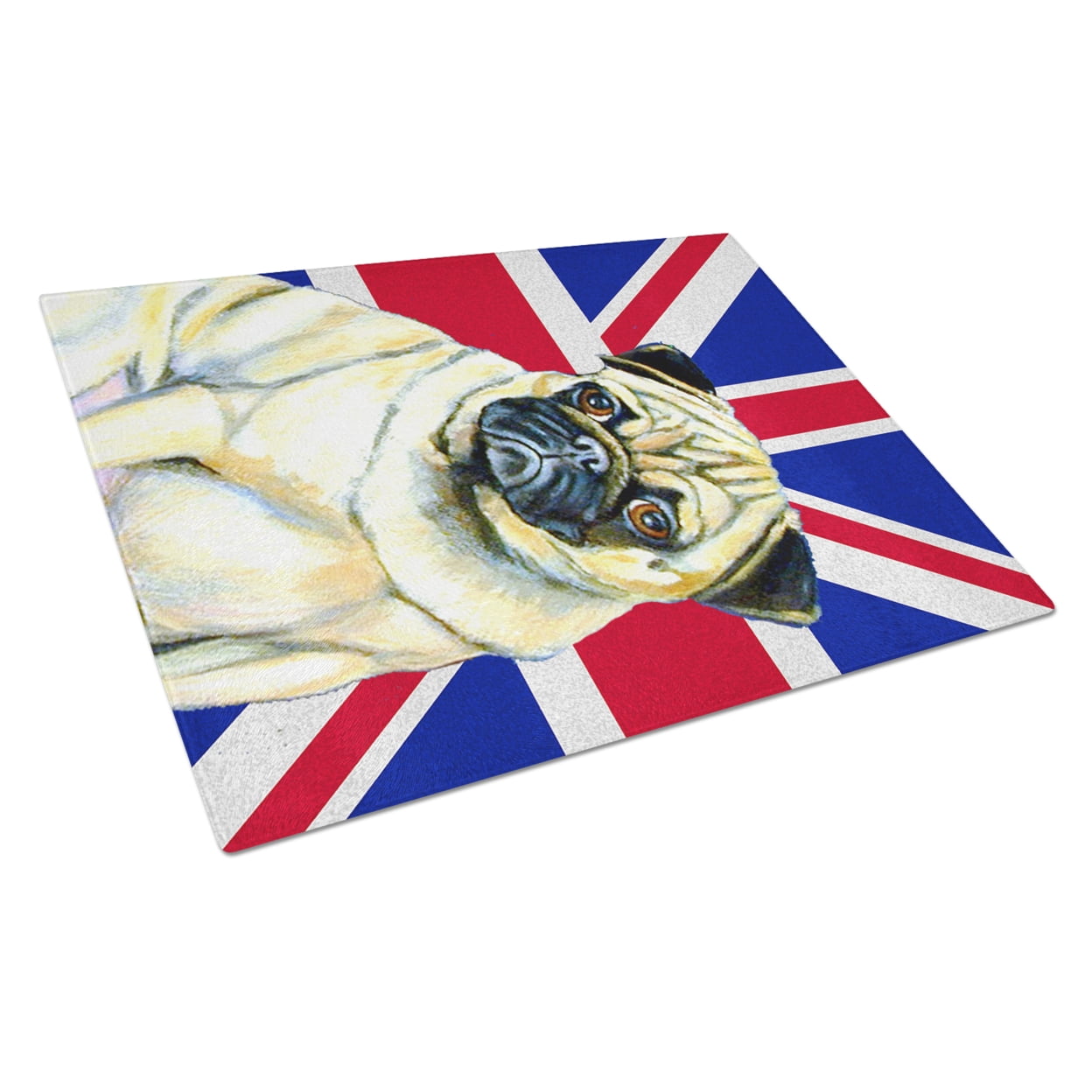 Caroline's Treasures Pug with English Union Jack British Flag Glass Cutting Board Large Size