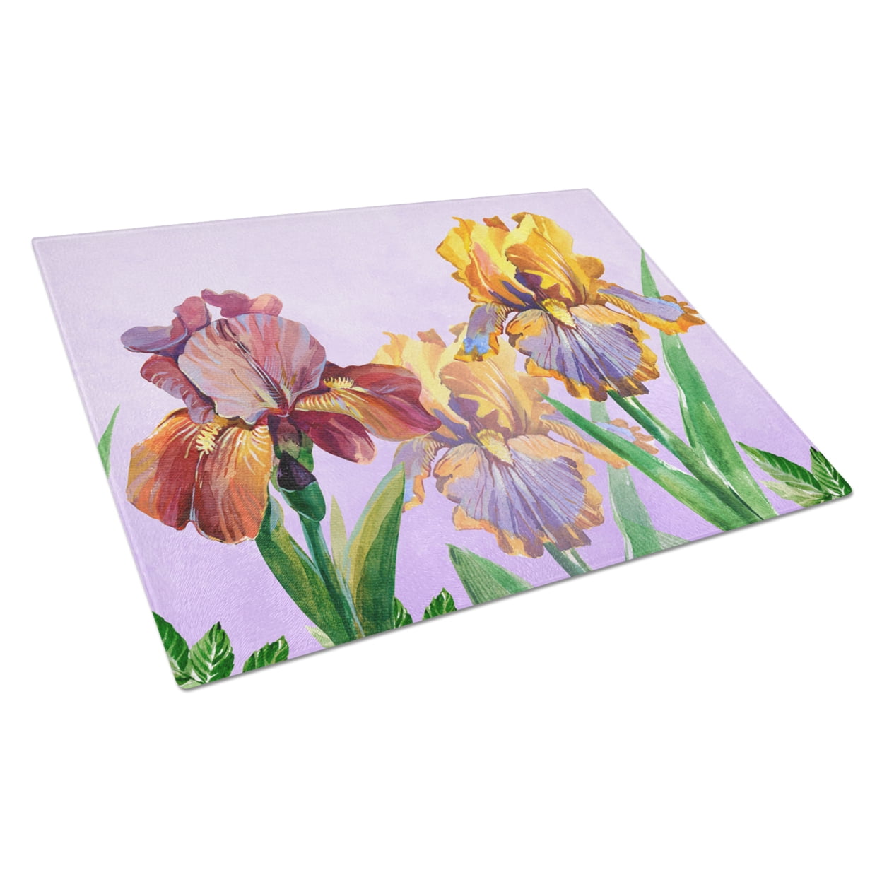 Caroline's Treasures Purple and Yellow Iris Glass Cutting Board Large