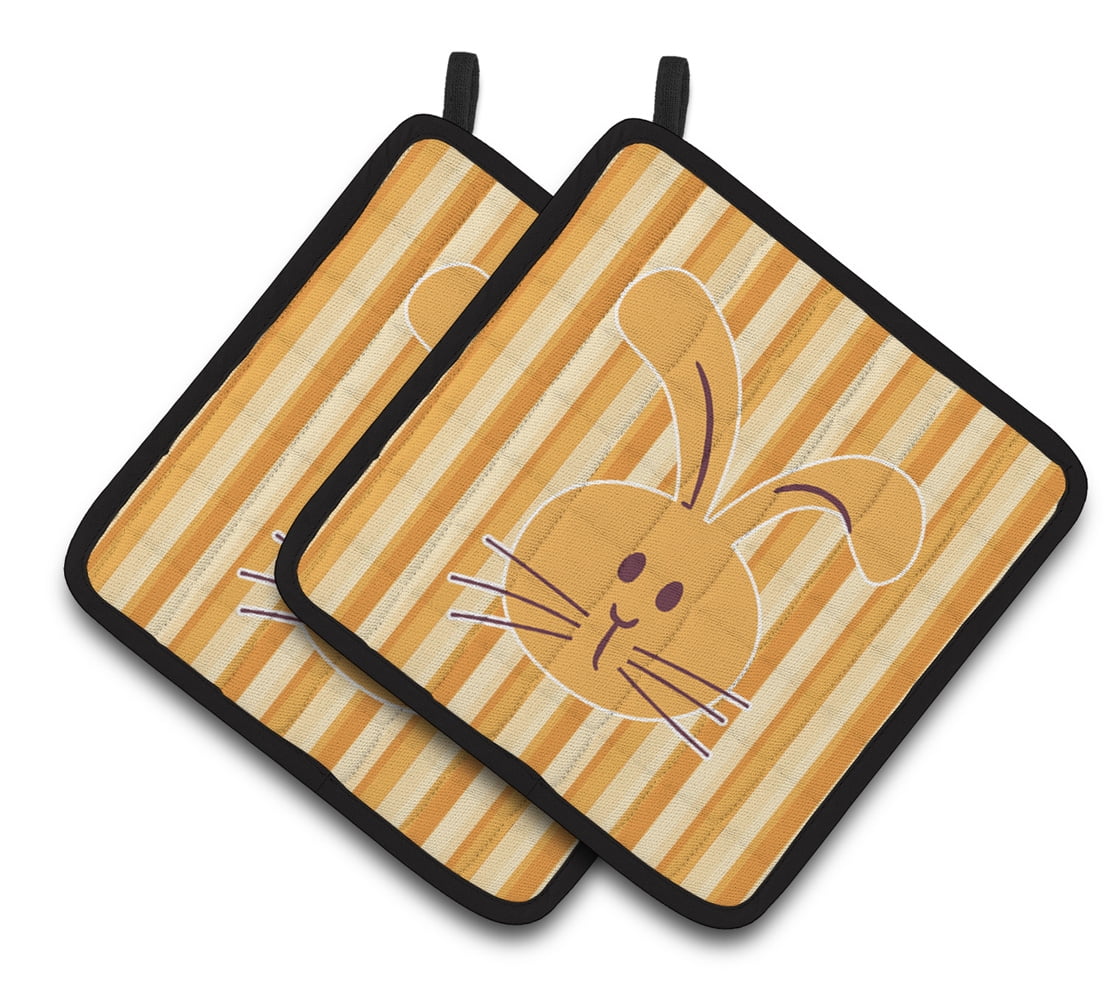 Caroline's Treasures Rabbit on Stripes Pair of Pot Holders