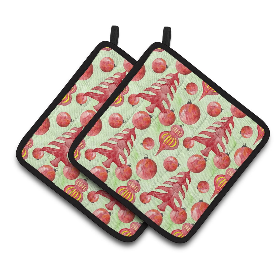 Caroline's Treasures Red Christmas Tree and Ornaments Pair of Pot Holders