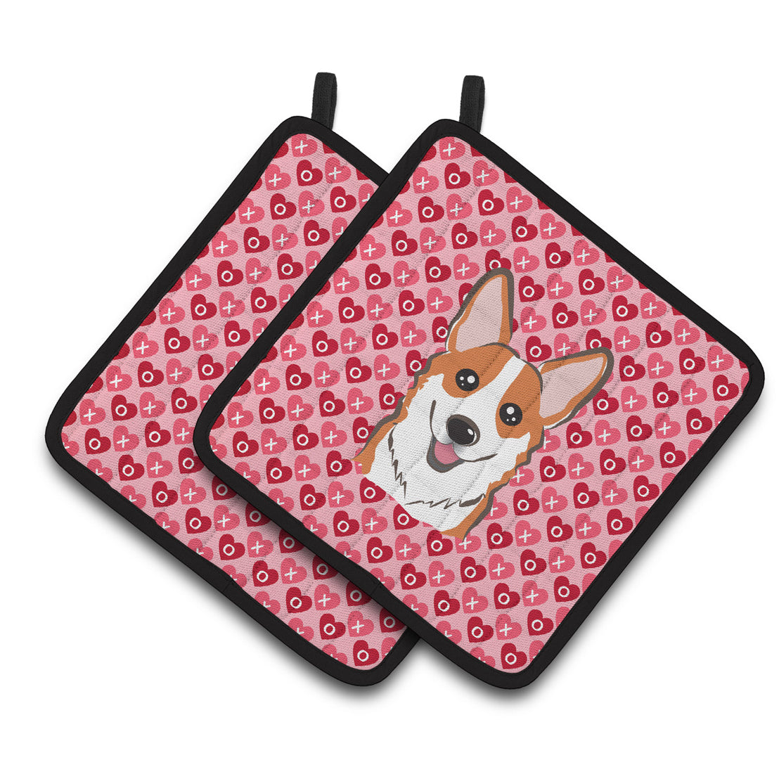 Red Corgi Hearts Pair of Pot Holders