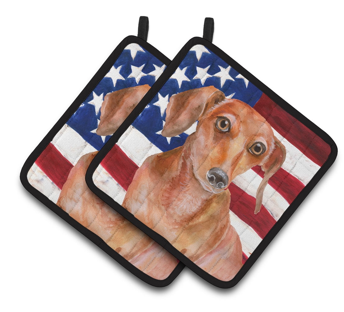 Caroline's Treasures Red Dachshund Patriotic Pair of Pot Holders