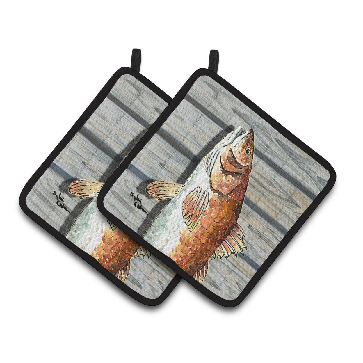 Caroline's Treasures Red Fish Pair of Pot Holders