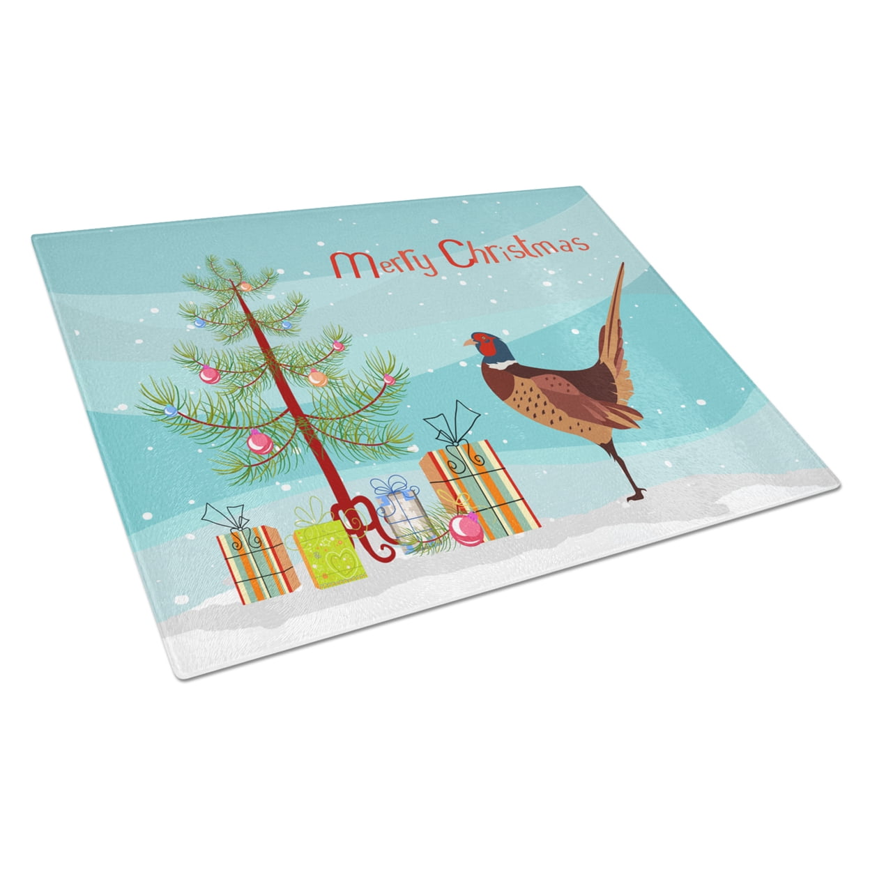 Ring-necked Common Pheasant Christmas Glass Cutting Board Large