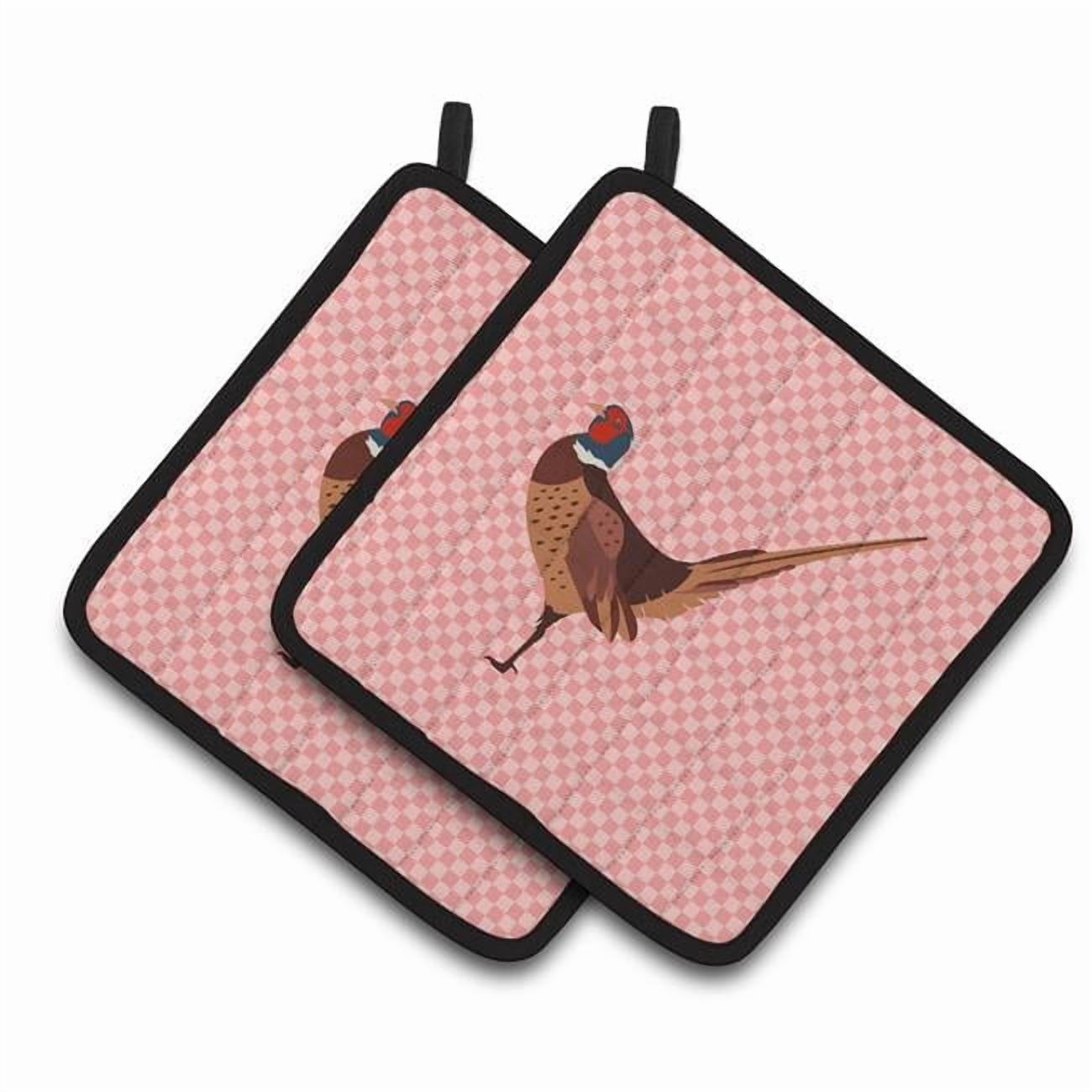 Caroline's Treasures Ring-necked Common Pheasant Pink Check Pair of Pot Holders
