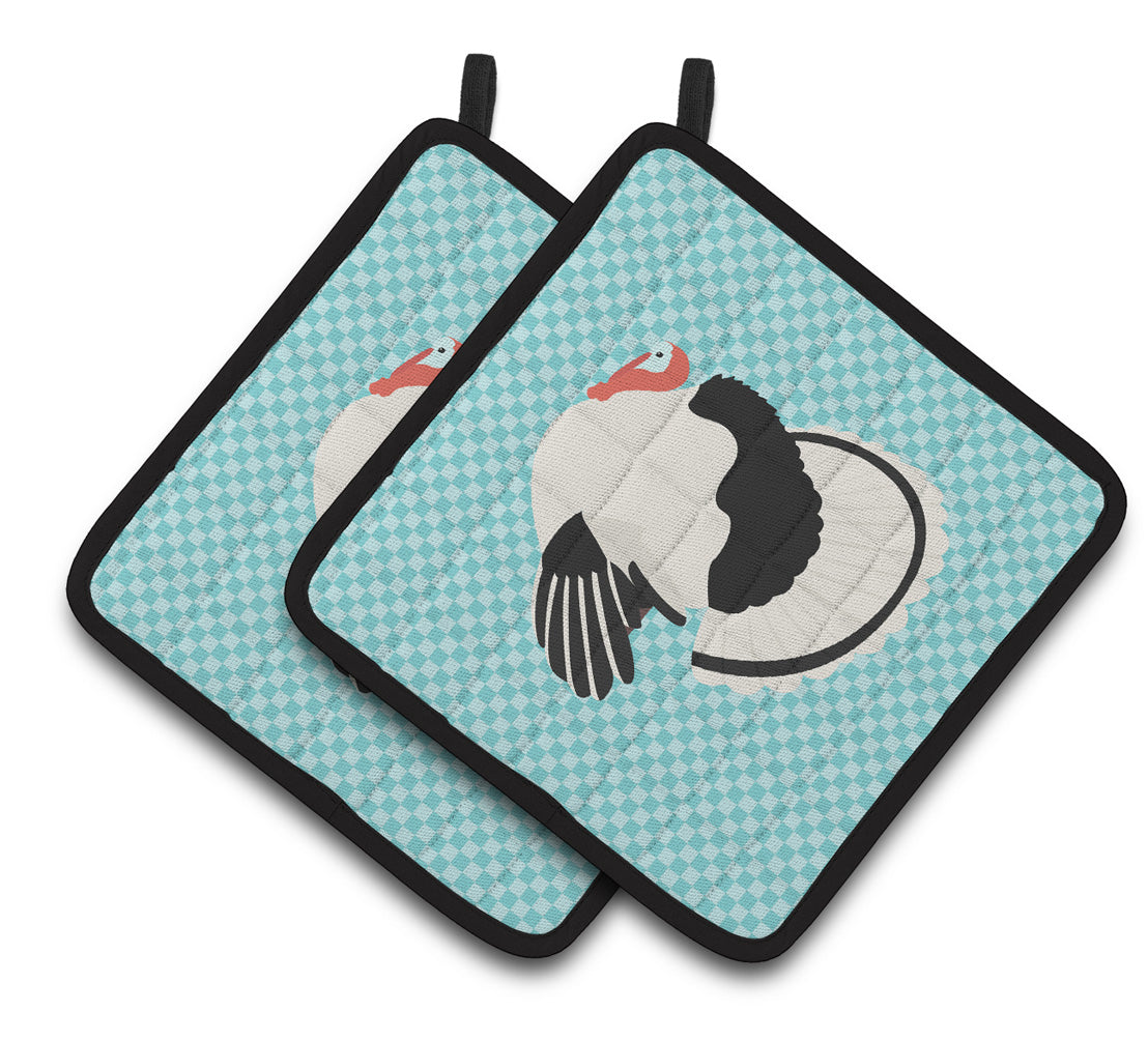 Caroline's Treasures Royal Palm Turkey Blue Check Pair of Pot Holders