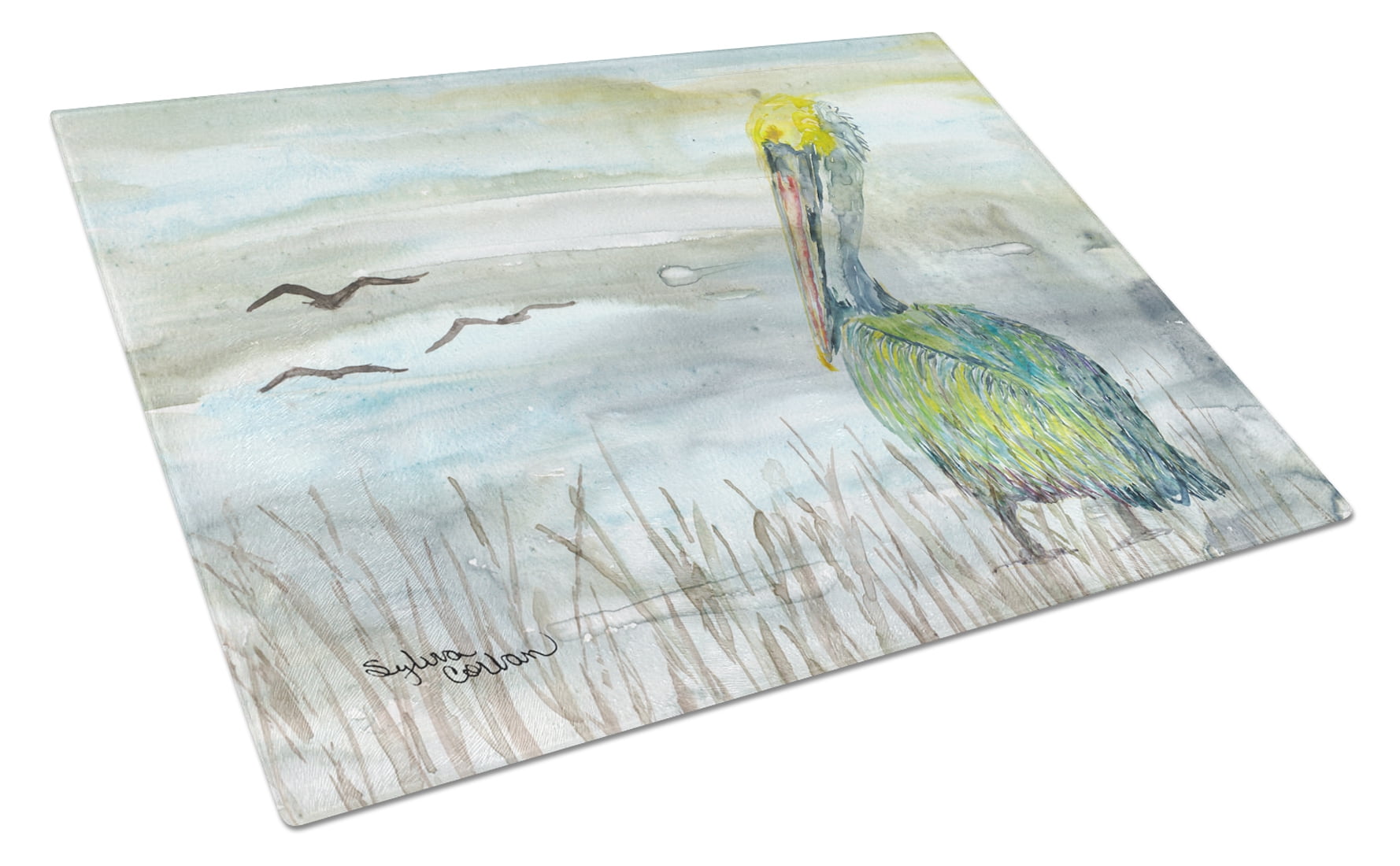 Caroline's Treasures SC2008LCB Pelican Watercolor Glass Cutting Board Large, 12H x 16W, multicolor