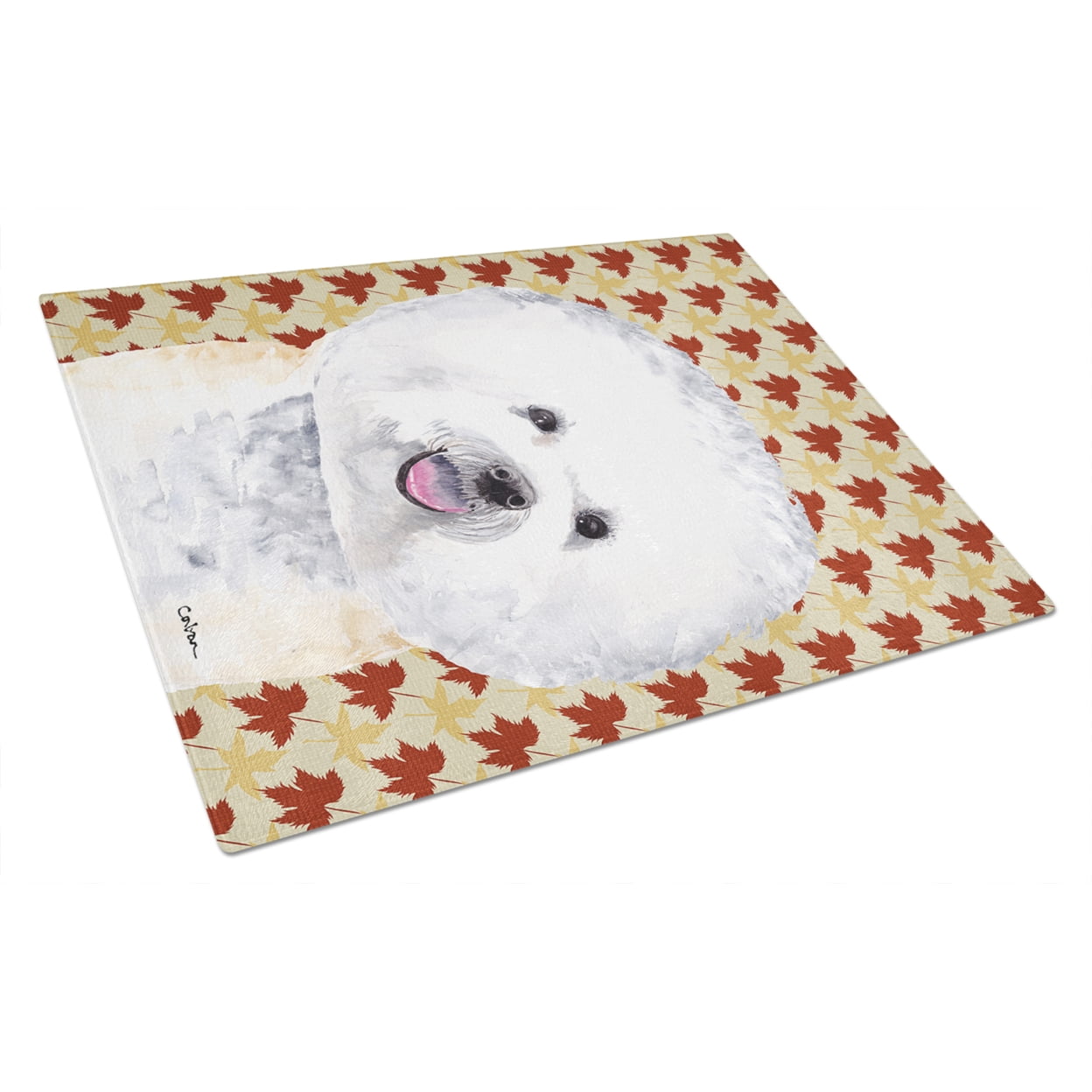 Caroline's Treasures SC9201LCB Bichon Frise Fall Leaves Portrait Glass Cutting Board Large, 12H x 16W, multicolor